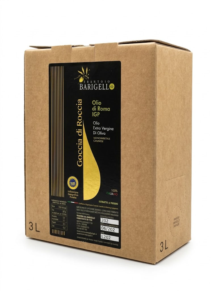 Olio Extra Vergine di Oliva - Goccia di Roccia - IGP Roma Monovarietale Caninese - Bag in box da 3 Lt.