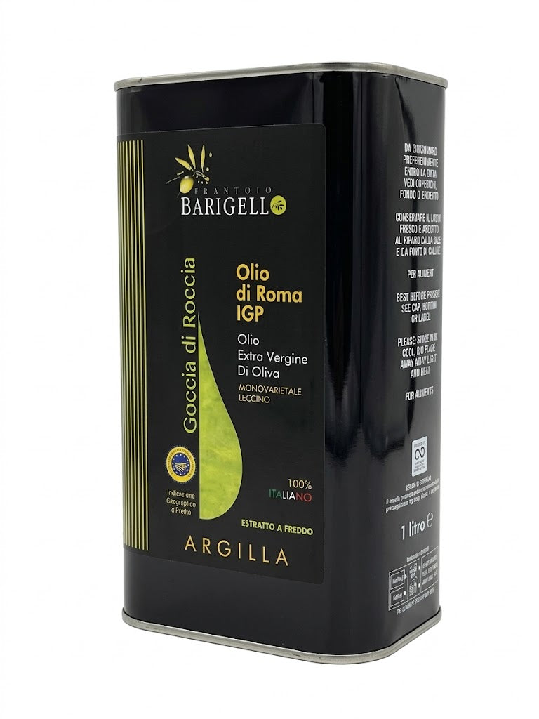 Olio Extra Vergine di Oliva - Goccia di Roccia - IGP Roma Monovarietale Leccino - 1 Lt. Confezionato in Lattina