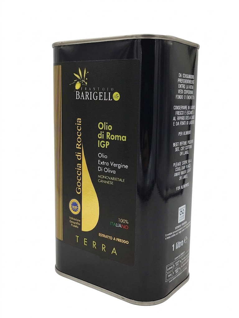 Olio Extra Vergine di Oliva - Goccia di Roccia - IGP Roma Monovarietale Caninese - 1 Lt. Confezionato in Lattina