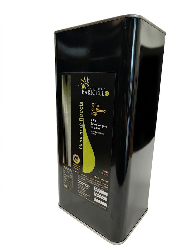 Olio Extra Vergine di Oliva - Goccia di Roccia - IGP Roma Monovarietale Leccino - 5 Lt. Confezionato in Lattina